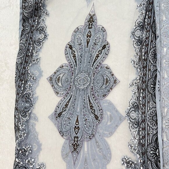 HEM & THREAD Sheer Paisley Duster Kimono Top Cover Burnout Fabric Fringe Blue - Picture 9 of 10